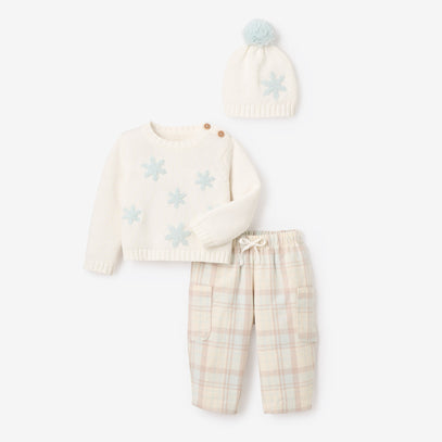 Snowflake Sweater Pant Set & Pom Hat