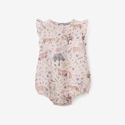 Floral Print Organic Muslin Bubble Baby Romper