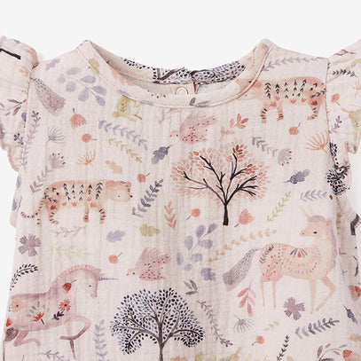 Floral Print Organic Muslin Bubble Baby Romper