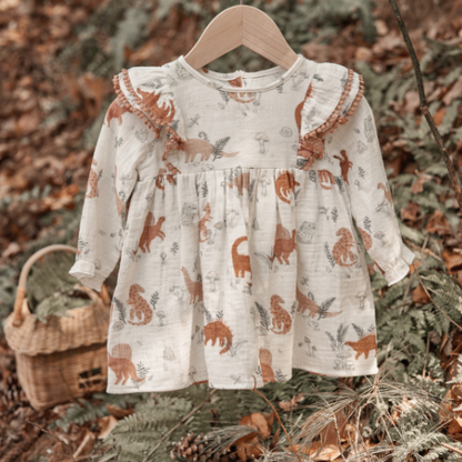 Dinosaur Organic Muslin Ruffle Dress