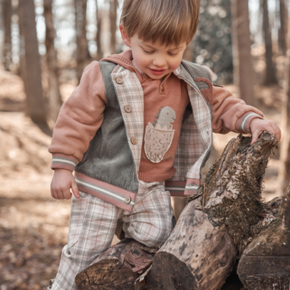 Reversible Dinosaur Corduroy/Plaid Varsity Jacket