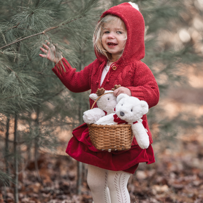 Red Chunky Hooded Pom Pom Cardigan