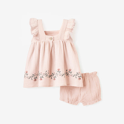 Blush Embroidered Organic Muslin Dress w/Blmr