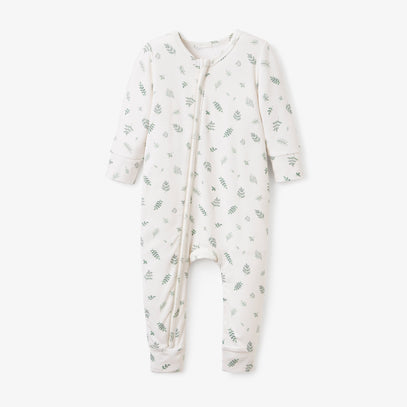 Leaf Print Zip-up Footless Bamboo Pajama Jumpsuit