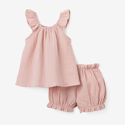 Blush Organic Muslin Flutter Sleeve & Bloomer Set