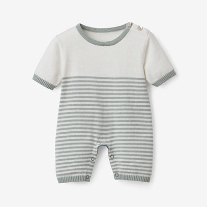 Sage Mini Stripe Shortall Baby Romper