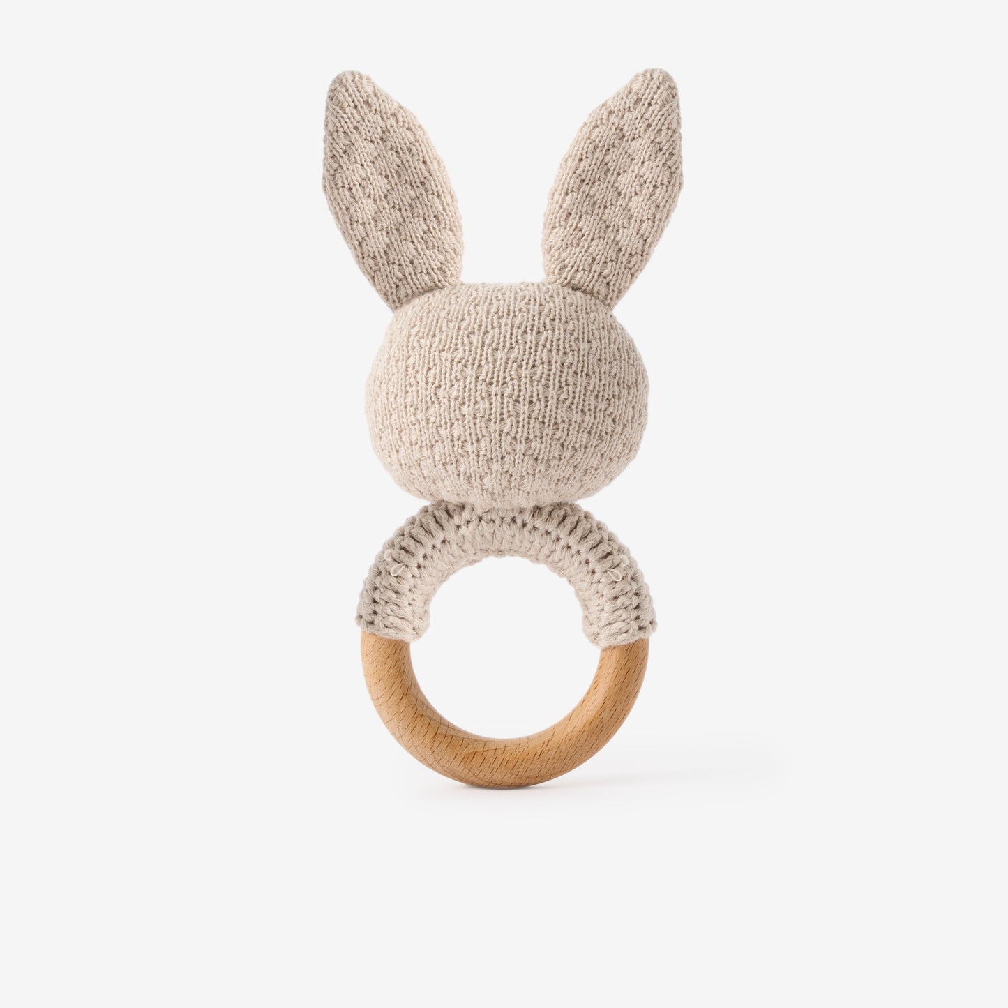 Taupe Knit Cotton Bunny Ring Rattle