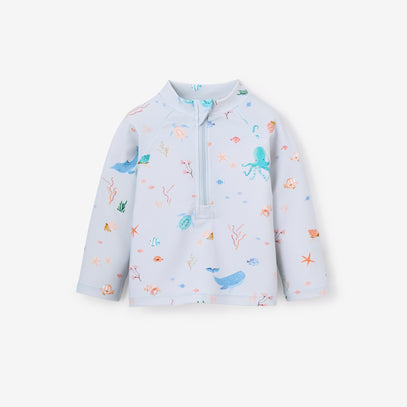 Pale Blue Ocean Adventure Baby Rash Guard