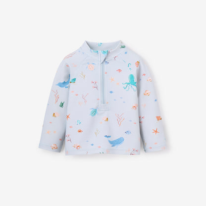 Pale Blue Ocean Adventure Baby Rash Guard