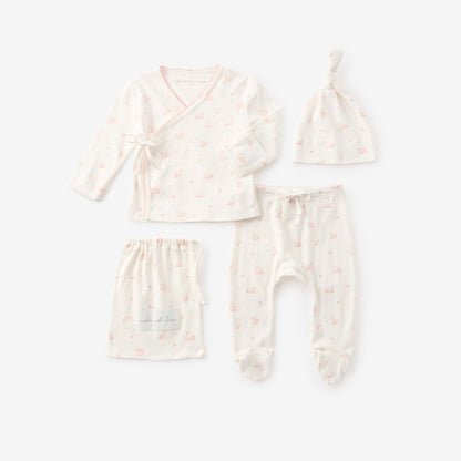 Pink Swan Print Organic Cotton Pointelle Layette 3 Pc Gift Set