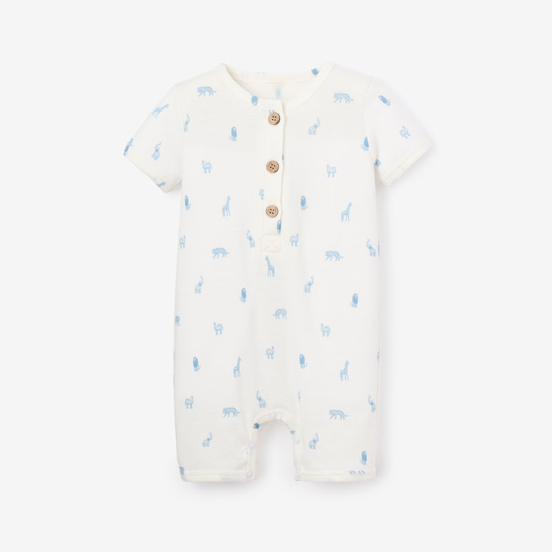 Blue Safari Print Organic Cotton Baby Romper – Elegant Baby