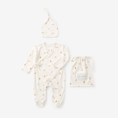 Neutral Safari Print Organic Cotton Pointelle Layette 2 Pc Gift Set