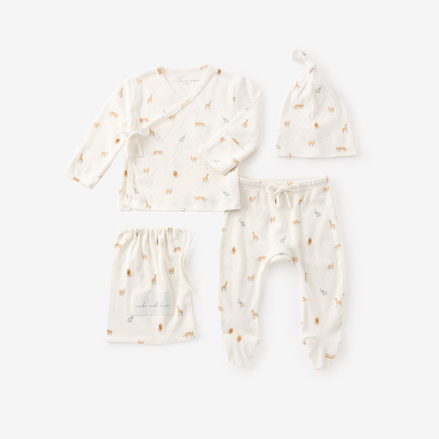 Neutral Safari Print Organic Cotton Pointelle Layette 3 Pc Gift Set