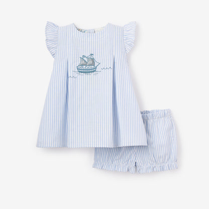 Sailboat Embroidered Oxford Stripe Dress - BLUE / 9-12M Sailboat Embroidered Oxford Stripe Dress - BLUE / 9-12M