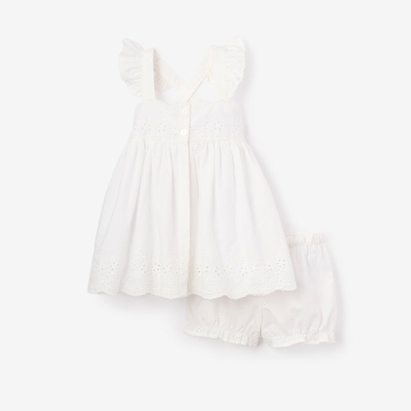 Eyelet Lace Ruffle Dress - White / 3-6M