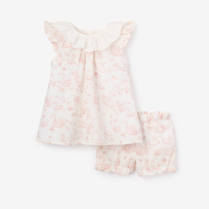 Swan Toile Swiss Dot Dress + Bloomer