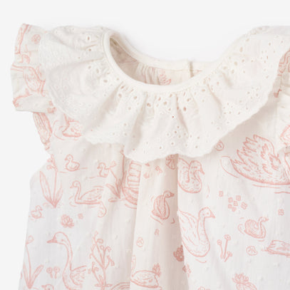 Swan Toile Swiss Dot Dress + Bloomer