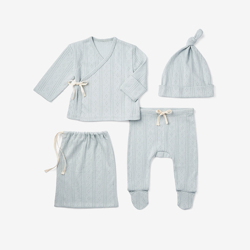 Pale Blue Pointelle Layette Gift Set