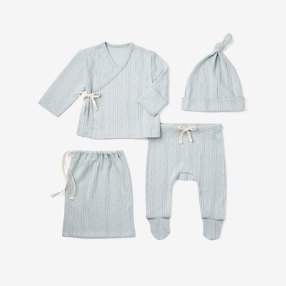 Pale Blue Organic Cotton Pointelle Layette 3 Pc Gift Set