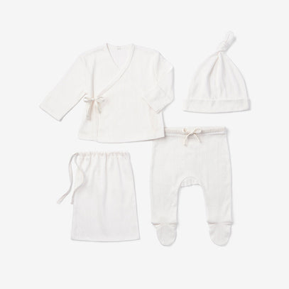 White Organic Cotton Pointelle Layette 3 Pc Gift Set