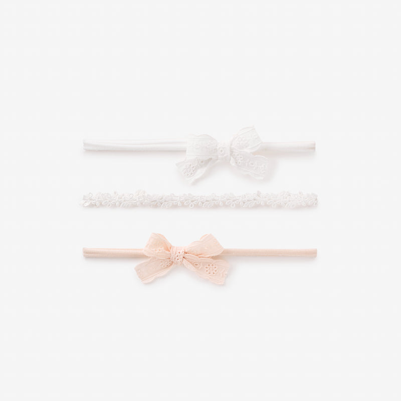 Flower Lace Headband & Eyelet Lace Bows 3Pk