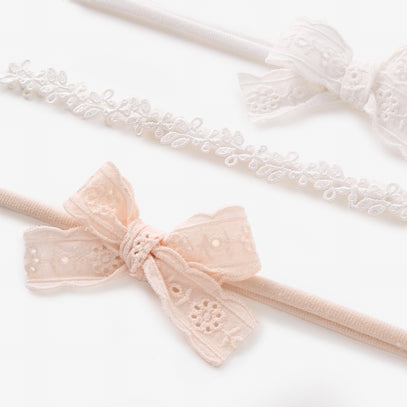 Flower Lace Headband & Eyelet Lace Bows 3Pk