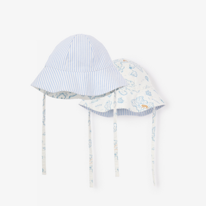 Oxford Stripe & World Explorer Print Reversible Sunhat