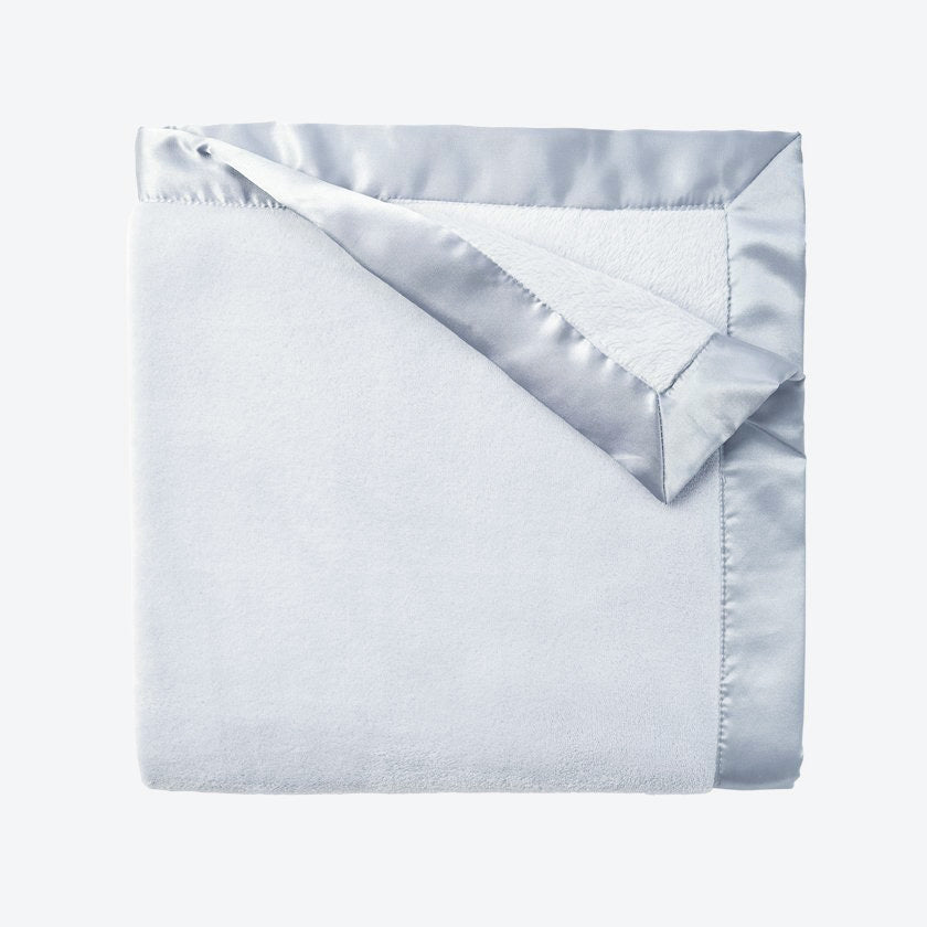 Pale Blue Satin Trim Flannel Fleece Baby Stroller Blanket