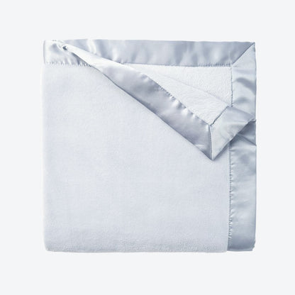 Pale Blue Satin Trim Flannel Fleece Baby Stroller Blanket
