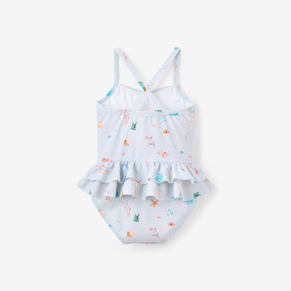 Pale Blue Ocean Adventure Baby Ruffle Swimsuit