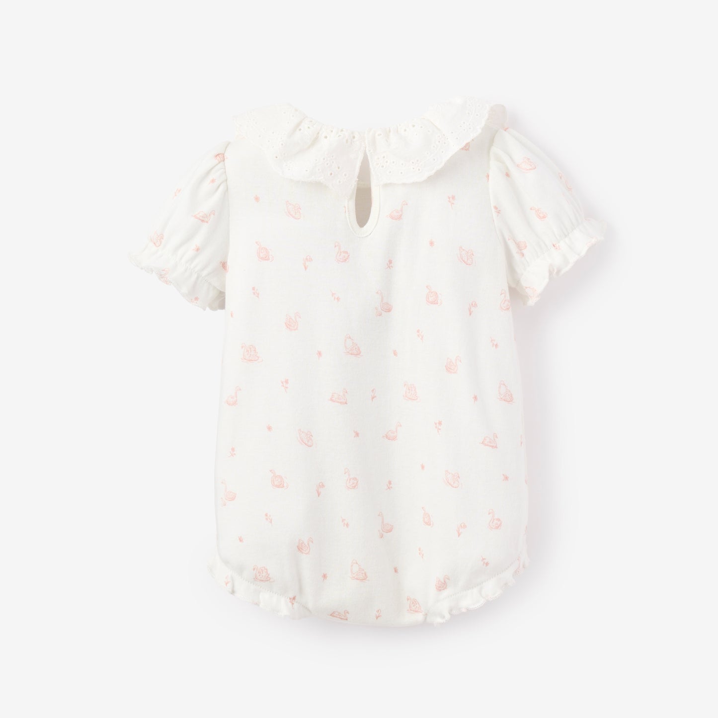 Pink Swan Print Organic Cotton Pointelle Baby Bubble Romper