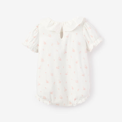 Pink Swan Print Organic Cotton Pointelle Baby Bubble Romper