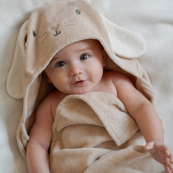 Taupe Bunny Hooded Baby Bath Wrap