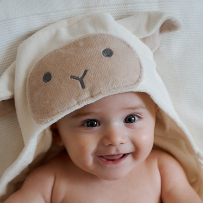 Cream Lambie Hooded Baby Bath Wrap