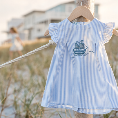 Sailboat Embroidered Oxford Stripe Dress