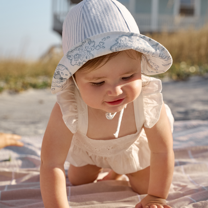 Oxford Stripe & World Explorer Print Reversible Sunhat