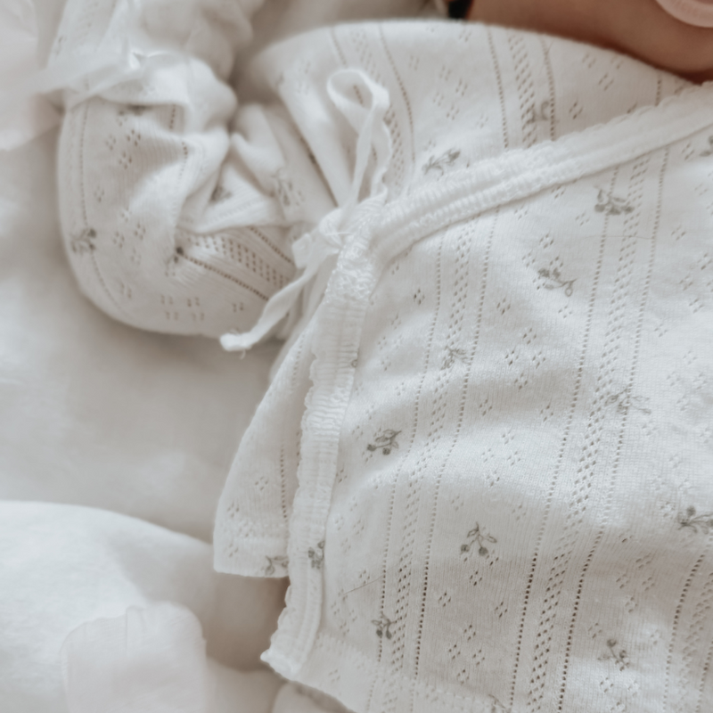 White Floral Organic Cotton Pointelle Layette 3 Pc Gift Set