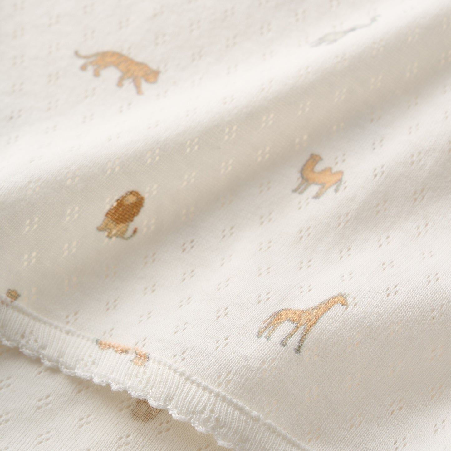 Neutral Safari Print Organic Cotton Pointelle Baby Blanket