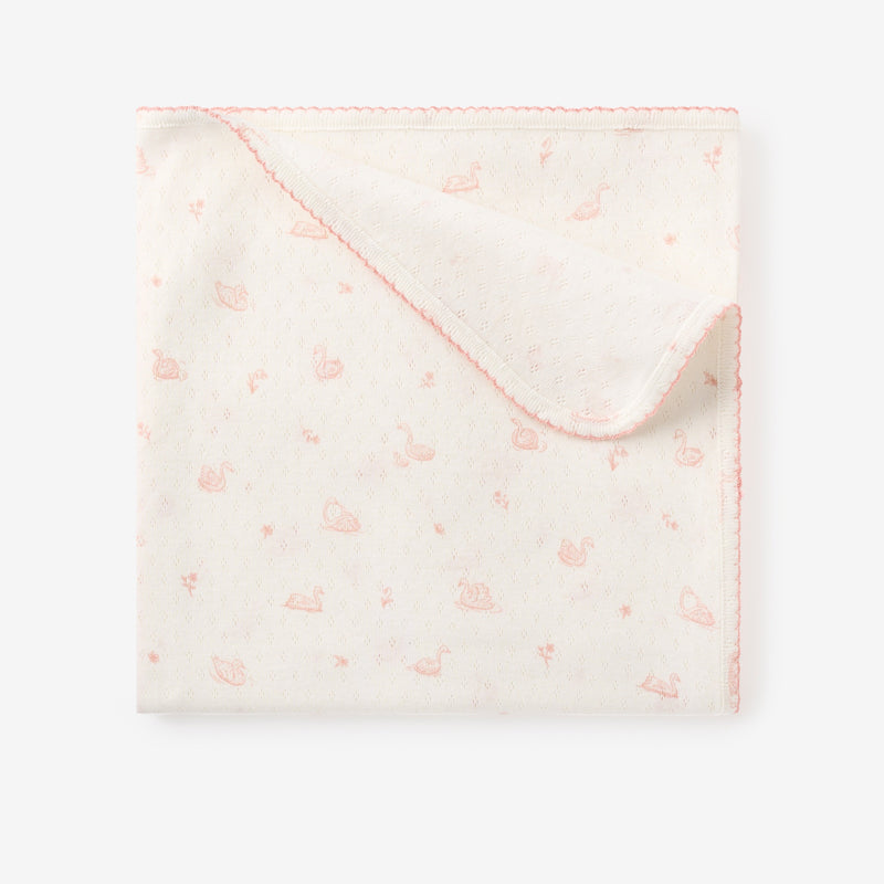 Pink Swan Print Organic Cotton Pointelle Baby Blanket