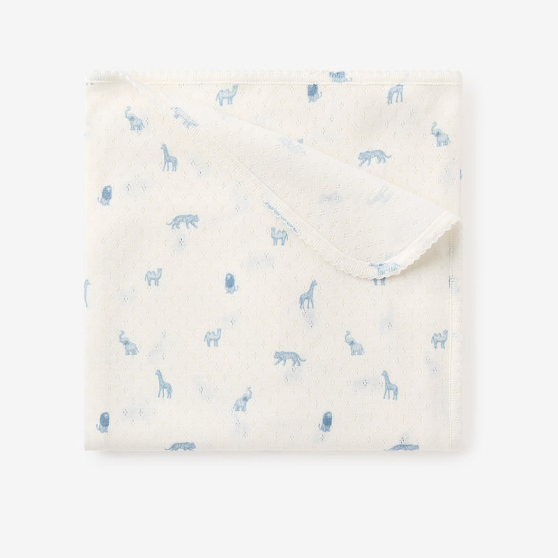 Blue Safari Print Organic Cotton Pointelle Baby Blanket