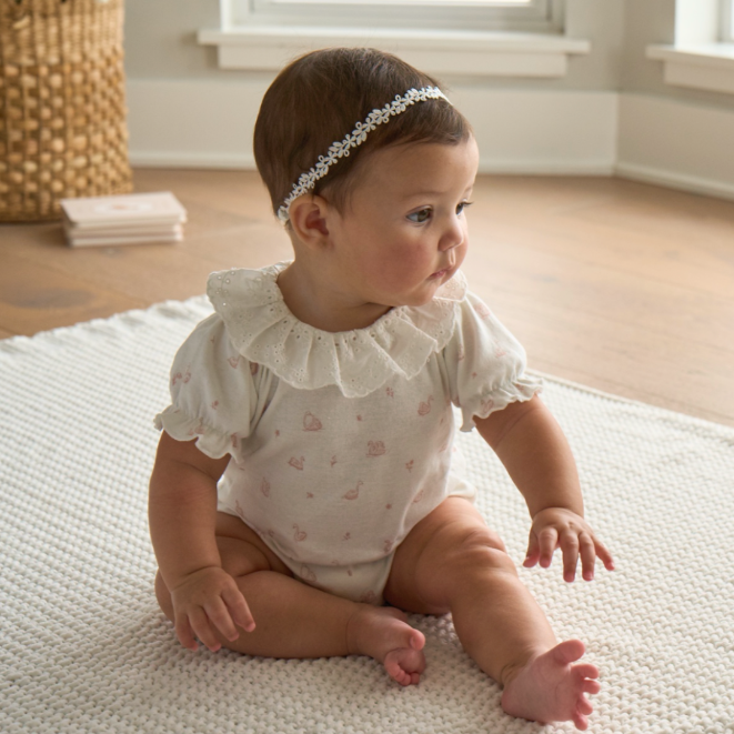 Pink Swan Print Organic Cotton Rib Baby Bubble Romper