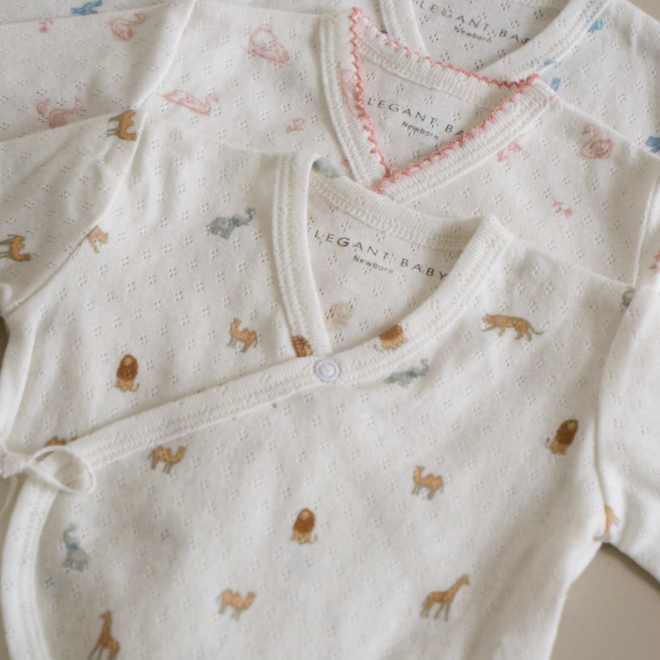 Neutral Safari Print Organic Cotton Pointelle Layette 2 Pc Gift Set