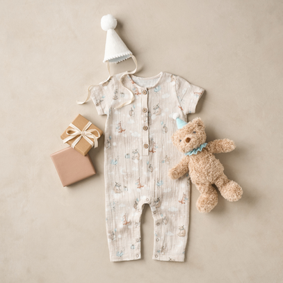 Birthday Print Organic Cotton Muslin Jumpsuit