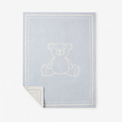 Pale Blue Teddy Bear Feather Knit Baby Blanket