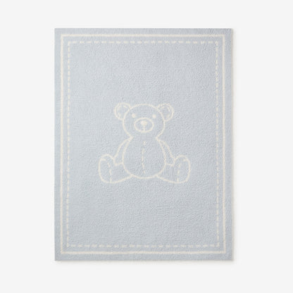 Pale Blue Teddy Bear Feather Knit Baby Blanket