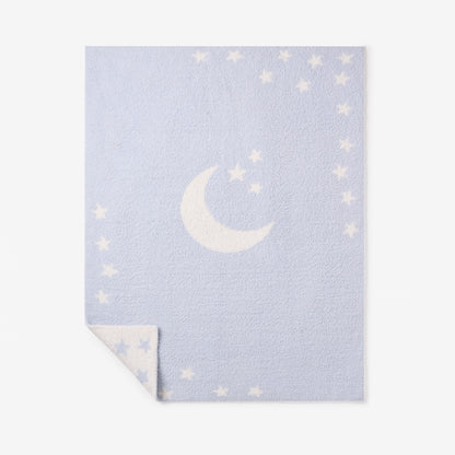 Pale Blue Celestial Feather Knit Baby Blanket