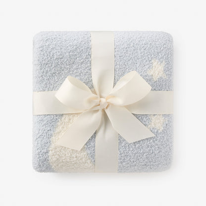 Pale Blue Celestial Feather Knit Baby Blanket