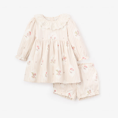 Magical Mouse Cameo Stripe Mini Cord Lace Collar Dress + Bloomer Se