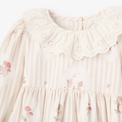 Magical Mouse Cameo Stripe Mini Cord Lace Collar Dress + Bloomer Se
