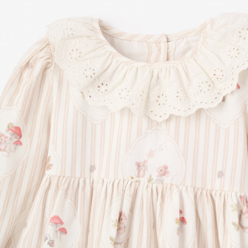 Magical Mouse Cameo Stripe Mini Cord Lace Collar Dress + Bloomer Se
